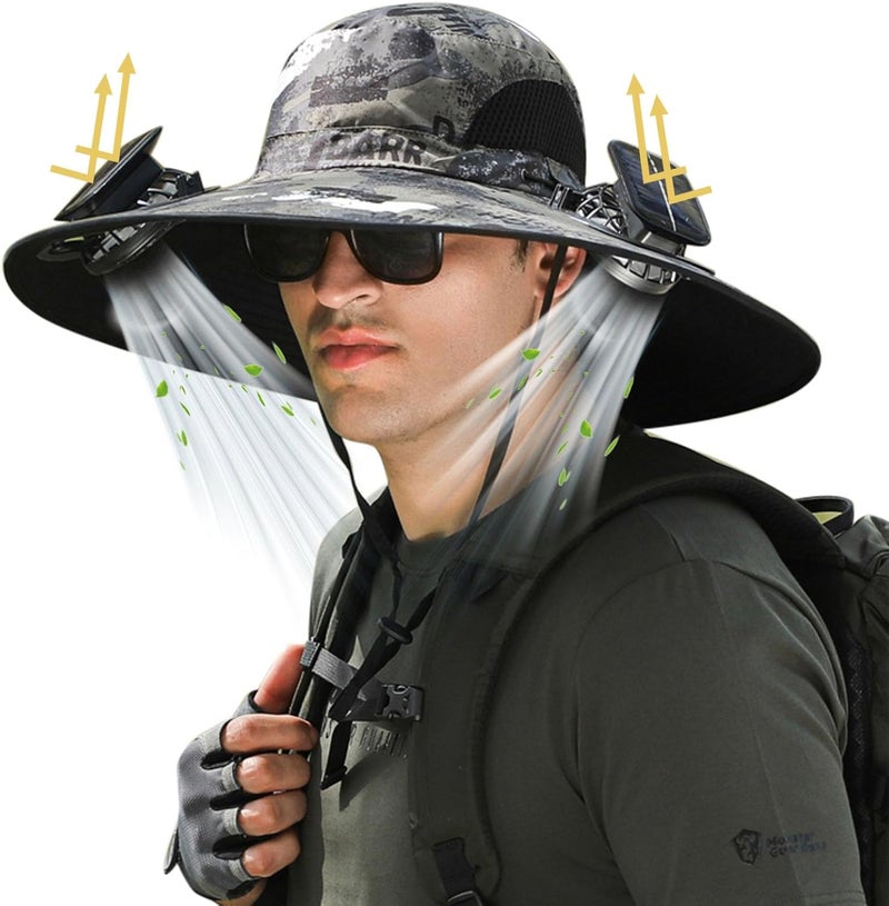 Leotruny Sun Hat with Solar Fan: Keed Cooling Fan Built in for Outdoor Men - Solar Powered & USB Charging for Fishing Summer - Image 1